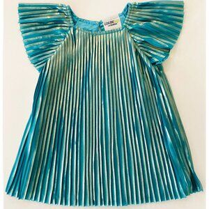 Oshkosh B'gosh toddler girl green metallic gold shimmer pleated dress 18M
